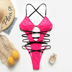 Halter neon bikini deep v-neck bathing suit women monokini String sexy swimsuit one piece bodysuits High cut swimwear women 2020
