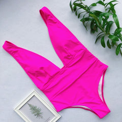 Halter neon bikini deep v-neck bathing suit women monokini String sexy swimsuit one piece bodysuits High cut swimwear women 2020