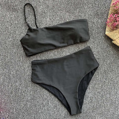 In-X High waist bikinis 2019 mujer Neon swimsuit female one shoulder swimwear women Bandeau top Sexy green bathing suit bathers
