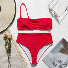 In-X High waist bikinis 2019 mujer Neon swimsuit female one shoulder swimwear women Bandeau top Sexy green bathing suit bathers
