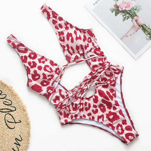 Red leopard Brazilian swimsuit one piece Plus size sexy bikini 2019 Push up swimwear women string monokini High cut bathing suit