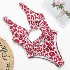 Red leopard Brazilian swimsuit one piece Plus size sexy bikini 2019 Push up swimwear women string monokini High cut bathing suit