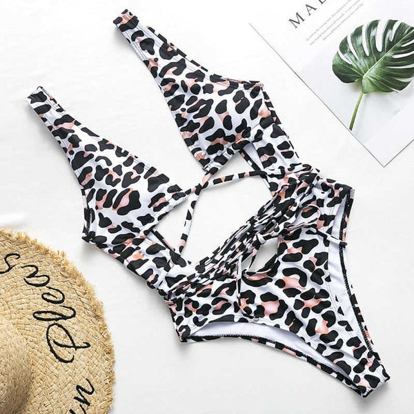 Red leopard Brazilian swimsuit one piece Plus size sexy bikini 2019 Push up swimwear women string monokini High cut bathing suit