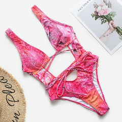 Red leopard Brazilian swimsuit one piece Plus size sexy bikini 2019 Push up swimwear women string monokini High cut bathing suit