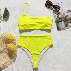 In-X High waist bikinis 2019 mujer Neon swimsuit female one shoulder swimwear women Bandeau top Sexy green bathing suit bathers
