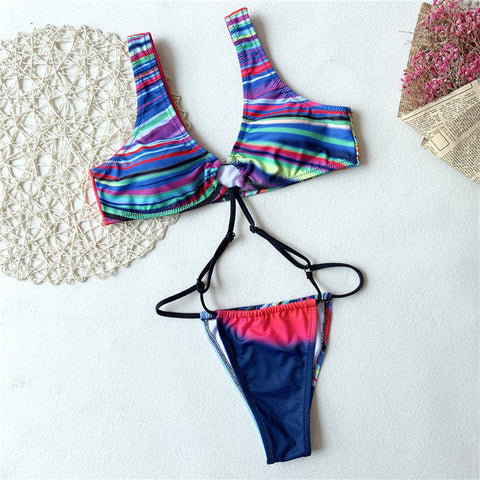 Peachtan Snake print one piece swimsuit female Sexy bandage bikini 2019 High cut swimwear women Monokini Triangle bathing suit