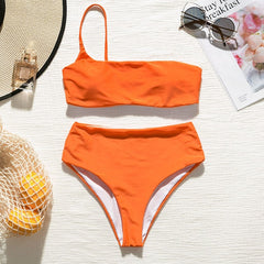 In-X High waist bikinis 2019 mujer Neon swimsuit female one shoulder swimwear women Bandeau top Sexy green bathing suit bathers