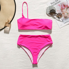 In-X High waist bikinis 2019 mujer Neon swimsuit female one shoulder swimwear women Bandeau top Sexy green bathing suit bathers