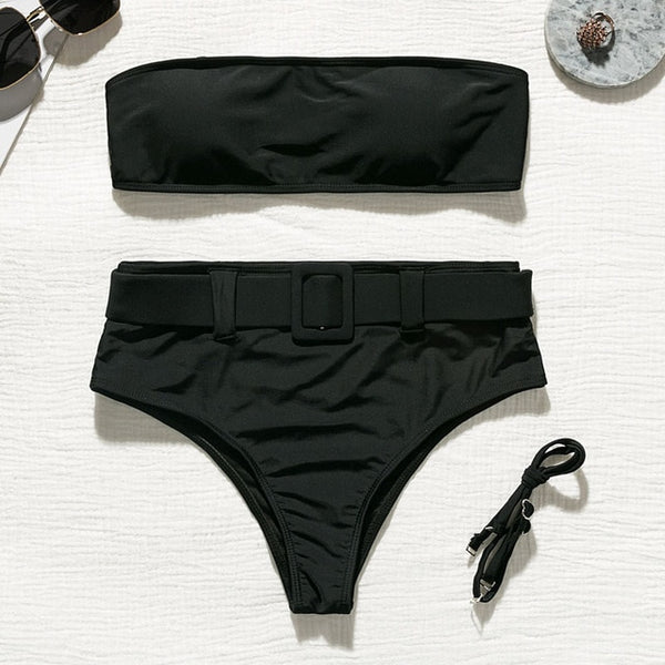High waist Brazilian neon bikini 2019 Belt swimwear women Bandeau swimsuit female Push up bathing suit Summer bathers biquini