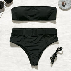 High waist Brazilian neon bikini 2019 Belt swimwear women Bandeau swimsuit female Push up bathing suit Summer bathers biquini