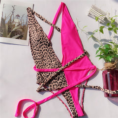 Peachtan Leopard print one piece swimsuit female Deep v-neck bikini 2019 Bandage bathing suit monokini swimwear women bathers