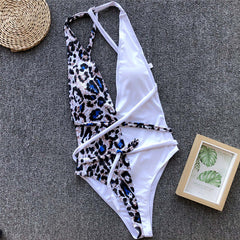 Peachtan Leopard print one piece swimsuit female Deep v-neck bikini 2019 Bandage bathing suit monokini swimwear women bathers