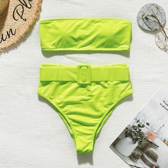 In-X High waist bikinis 2019 mujer Neon swimsuit female one shoulder swimwear women Bandeau top Sexy green bathing suit bathers