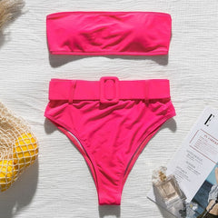 In-X High waist bikinis 2019 mujer Neon swimsuit female one shoulder swimwear women Bandeau top Sexy green bathing suit bathers