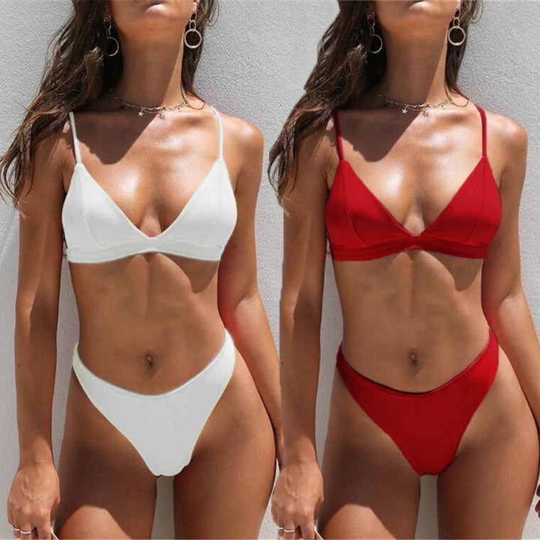 Sexy Triangle Bikini Set New Women Solid Bathing Suit Swimwear Summer Beach Wear Female Low Waist Red Swimsuit Biquini