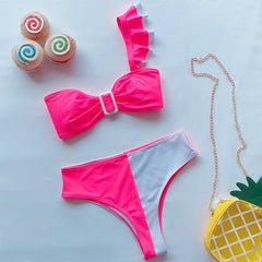 Peachtan Sexy high waist bikini 2020 One shoulder swimsuit female Ruffle bathing suit Retro floral print swimwear women bathers