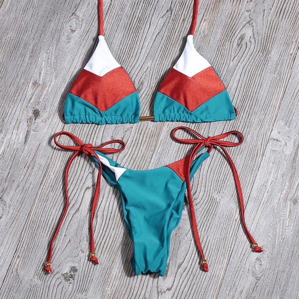 Floral Print Bikini Set Women Sexy Striped Patchwork Swimsuit Ruffle Brazilian Swimwear Bathing Suit Bandage Bikinis Beachwear