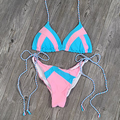 Floral Print Bikini Set Women Sexy Striped Patchwork Swimsuit Ruffle Brazilian Swimwear Bathing Suit Bandage Bikinis Beachwear