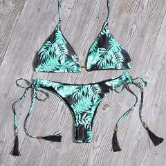 Floral Print Bikini Set Women Sexy Striped Patchwork Swimsuit Ruffle Brazilian Swimwear Bathing Suit Bandage Bikinis Beachwear