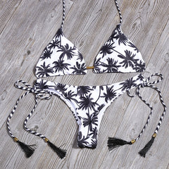 Floral Print Bikini Set Women Sexy Striped Patchwork Swimsuit Ruffle Brazilian Swimwear Bathing Suit Bandage Bikinis Beachwear