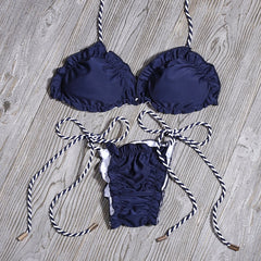 Floral Print Bikini Set Women Sexy Striped Patchwork Swimsuit Ruffle Brazilian Swimwear Bathing Suit Bandage Bikinis Beachwear