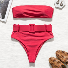 High waist Brazilian neon bikini 2019 Belt swimwear women Bandeau swimsuit female Push up bathing suit Summer bathers biquini