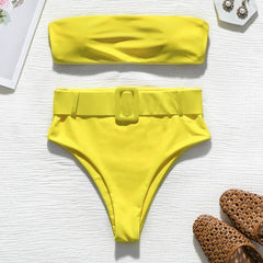 High waist Brazilian neon bikini 2019 Belt swimwear women Bandeau swimsuit female Push up bathing suit Summer bathers biquini