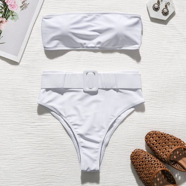 High waist Brazilian neon bikini 2019 Belt swimwear women Bandeau swimsuit female Push up bathing suit Summer bathers biquini