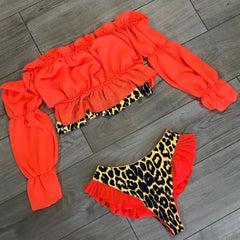 In-X Sexy neon green bikini set Mesh long sleeve swimsuit female High waist bikini 2019 Snake print swimwear Bathing suit women