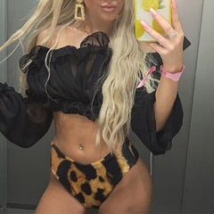 In-X Sexy neon green bikini set Mesh long sleeve swimsuit female High waist bikini 2019 Snake print swimwear Bathing suit women