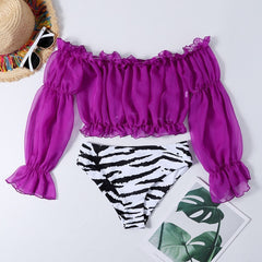 In-X Sexy neon green bikini set Mesh long sleeve swimsuit female High waist bikini 2019 Snake print swimwear Bathing suit women