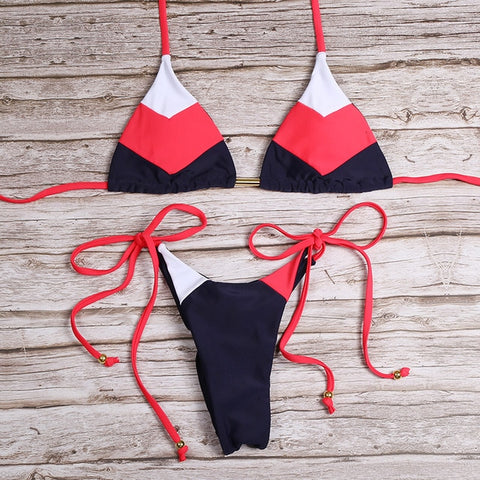 Floral Print Bikini Set Women Sexy Striped Patchwork Swimsuit Ruffle Brazilian Swimwear Bathing Suit Bandage Bikinis Beachwear
