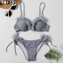 Padded Push Up Bikini Set Underwire Flower Ruffles Swimsuit For Women Sexy Solid Bandeau Female Bathing Suit 2018 Summer Biquini