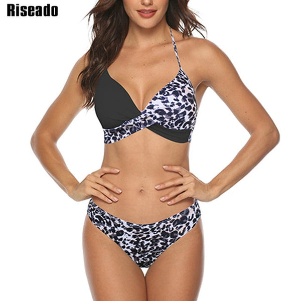 Riseado Sexy Push Up Bikinis Leaf Print Swimwear Women Summer Bathing Suit Women Halter biquini Beach Wear Bikini Mujer