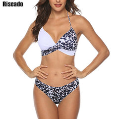 Riseado Sexy Push Up Bikinis Leaf Print Swimwear Women Summer Bathing Suit Women Halter biquini Beach Wear Bikini Mujer