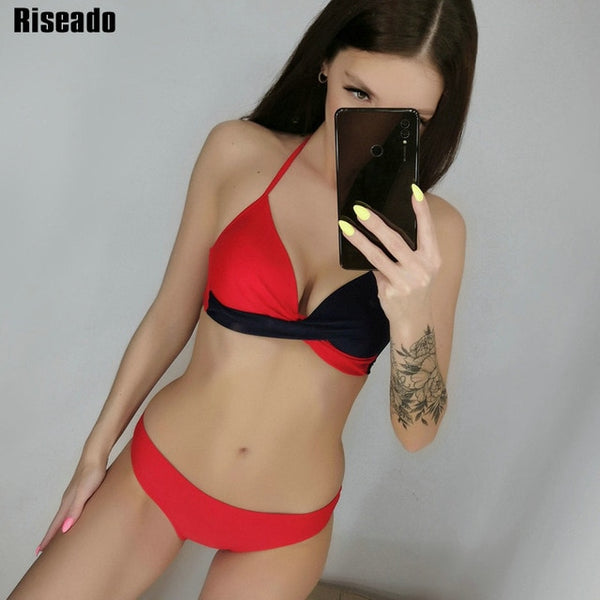 Riseado Sexy Push Up Bikinis Leaf Print Swimwear Women Summer Bathing Suit Women Halter biquini Beach Wear Bikini Mujer