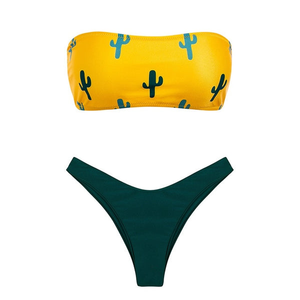 Bikinx Bandeau swimwear women push up swimsuit female Cactus Print micro bikini 2019 sexy bathing suit beach bathers Biquini new