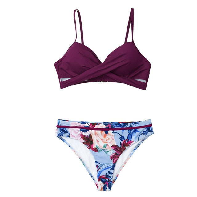 CUPSHE Push Up Floral Wrap Bikini Sets Women Sexy Thong Two Pieces Swimsuits 2019 Girl Beach Bathing Suits Swimwear