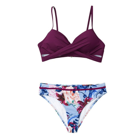 CUPSHE Push Up Floral Wrap Bikini Sets Women Sexy Thong Two Pieces Swimsuits 2019 Girl Beach Bathing Suits Swimwear