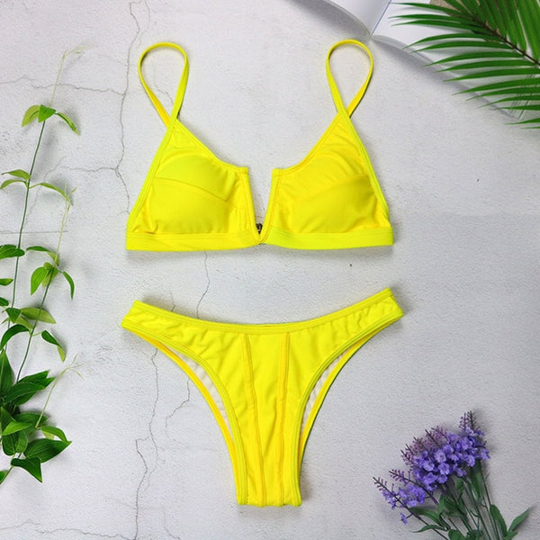 Sexy Bandeau Bikinis 2019 New V Neck Bikini Swimsuits Push Up Swimwear Female Brazilian Bikini Set Bathing Suits Biquini 3418