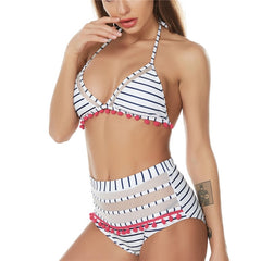 Sexy High Waist Bikini Women Halter Retro Mesh Hollow Out Swimwear Women Biquini Bathing Suit Female Swimsuit