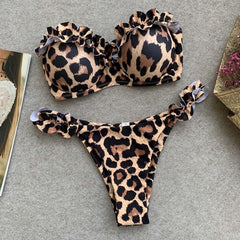 Padded Push Up Bikini Set Underwire Flower Ruffles Swimsuit For Women Sexy Solid Bandeau Female Bathing Suit 2018 Summer Biquini
